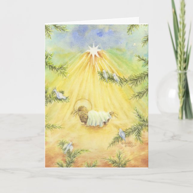 Weihnachts Priester Jesus mit Adoring Doves Card Dankeskarte (Vorderseite)