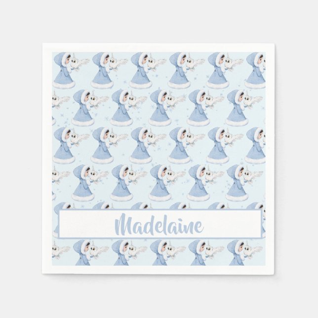 Weihnachts-Prinzessin Owl Winterschneeflocken Serviette (Vorderseite)
