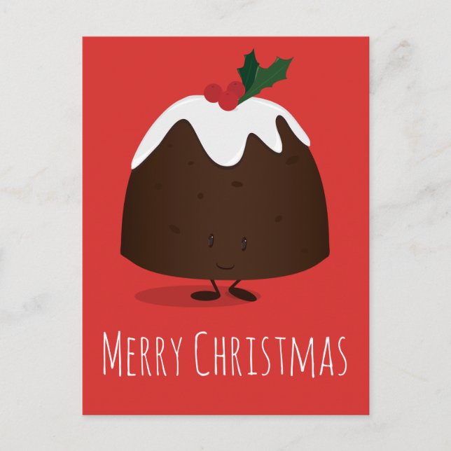 Weihnachts Pudding Cartoon Niedlichen Weihnachten Postkarte (Vorderseite)