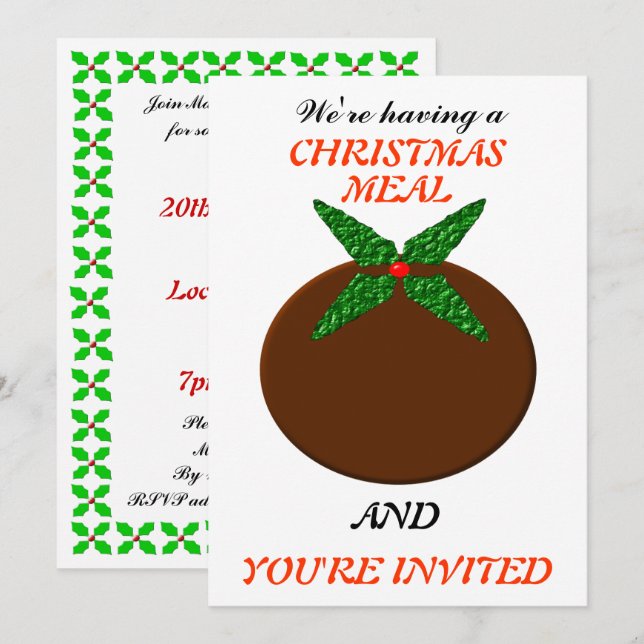 Weihnachts-Pudding Custom Dinner lädt ein Einladung (Vorne/Hinten)