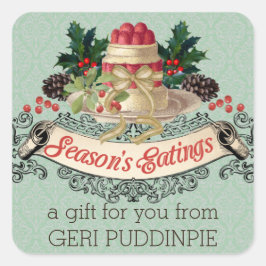 Weihnachts-Pudding Kochgeschenk Backkochen Quadratischer Aufkleber