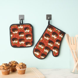 Weihnachts-Pudding-Muster-Ofenhandschuh und Po Ofenhandschuh & Topflappen-Set