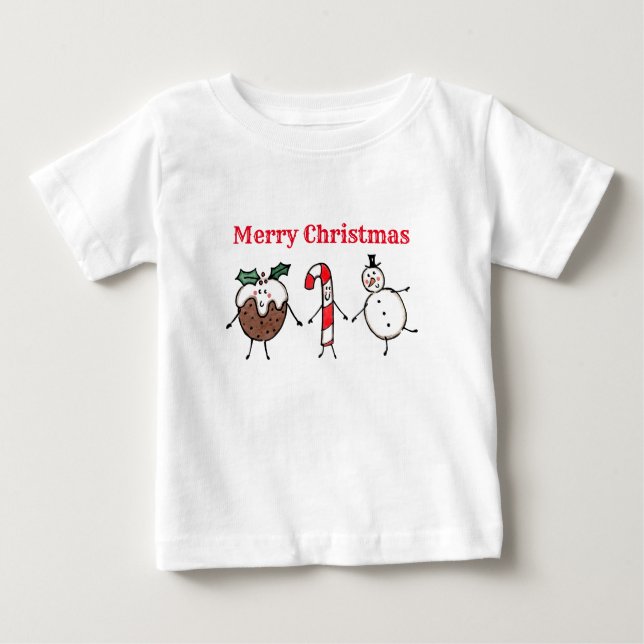 Weihnachts-Pudding, Snowman und Candy Cane T - Shi Baby T-shirt (Vorderseite)
