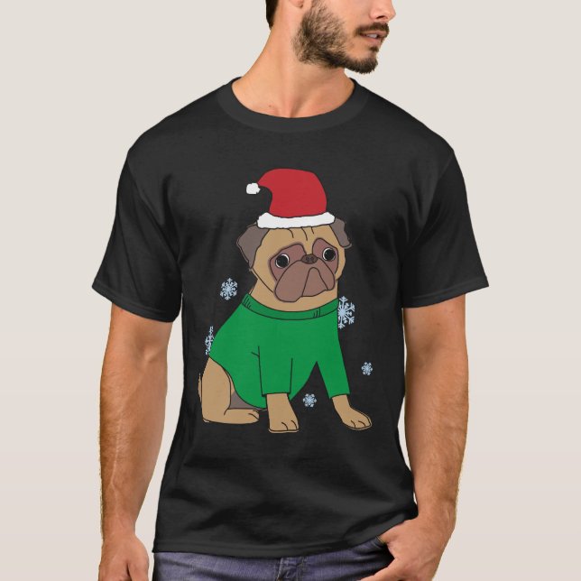 Weihnachts-Pug-Pullover Festlich illustrierter Pug T-Shirt (Vorderseite)