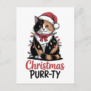 Weihnachts-Purr-ty-Katze eingewickelt in Weihnacht Postkarte