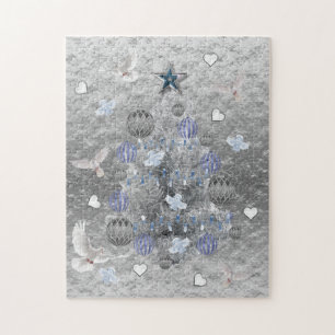 Weihnachts-Puzzle Blue Silver Tree