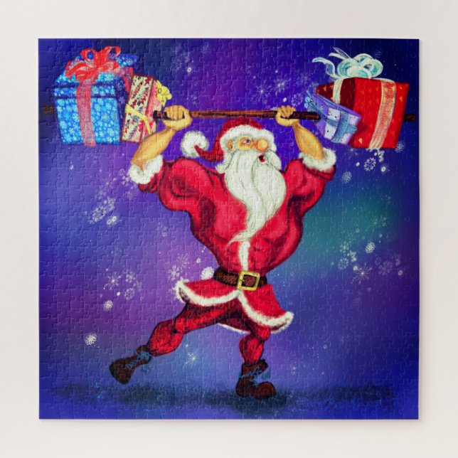 Weihnachts-Puzzle-Geschenk Bodybuilder Santa mit G (Vertikal)