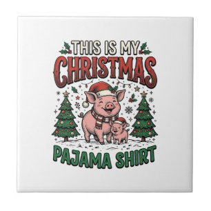 Weihnachts-Pyjama-Shirt Süßes Schwein Holiday-Vekt Fliese