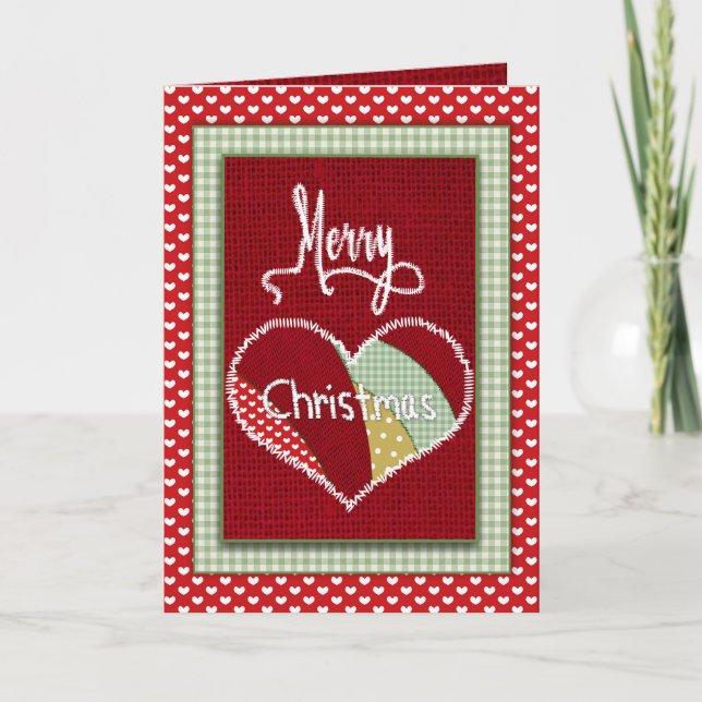 Weihnachts-Quilt-Patchwork-Herz in Weihnachten Pri Karte (Vorderseite)