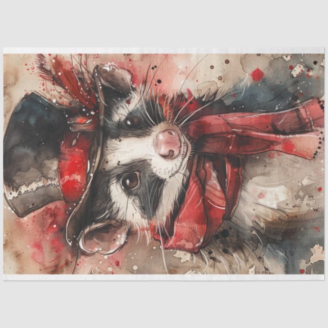 Weihnachts Raccoon Decoupage Seidenpapier (Vorderseite)