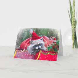 Weihnachts-Raccoon-Lounges im Santa's Sleigh Feiertagskarte