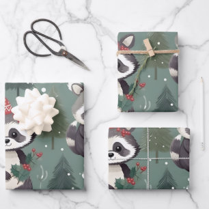 Weihnachts-Raccoon-Muster Geschenkpapier Set