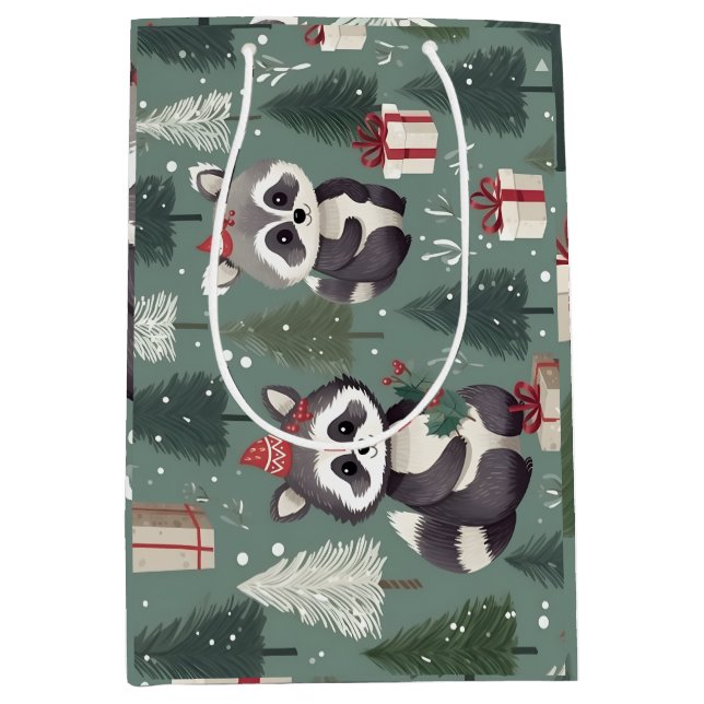 Weihnachts-Raccoon-Muster Mittlere Geschenktüte (Vorderseite)