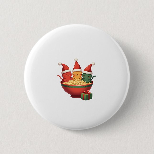 Weihnachts Ramen Cat Santa Anime Meow Kitty Meow C Button (Vorderseite)