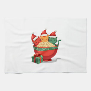 Weihnachts-Ramen-Katz-Santa-Anime-Miau-Kitty-Miau- Geschirrtuch