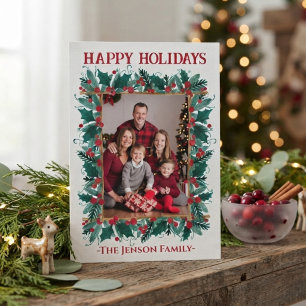 Weihnachts-Rand-Kranz-Foto-Weihnachtskarte Dankeskarte
