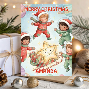 Weihnachts-Raumschiff-Kinderkarte Feiertagskarte
