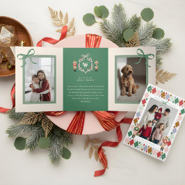 Weihnachts-Raute Nutcracker Ballet Family Foto Dreifach Gefaltete Urlaubskarte