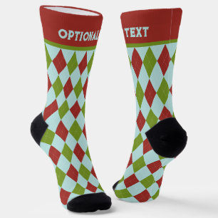 Weihnachts-Raute Rot und Grün - Ihr Text Socken