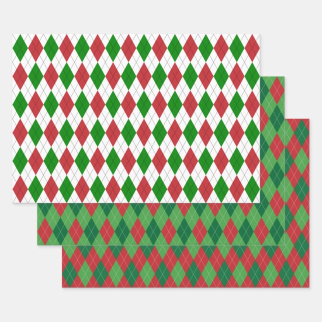 Weihnachts-Raute Weiß Grün und Rot Geschenkpapier Set (Set)