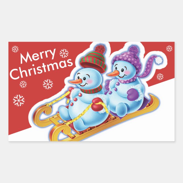Weihnachts rechteckige Aufkleber Snowmen Schneespo (Vorderseite)