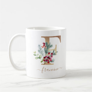 Weihnachts Red Berries Greenery Gold Monogram F Kaffeetasse