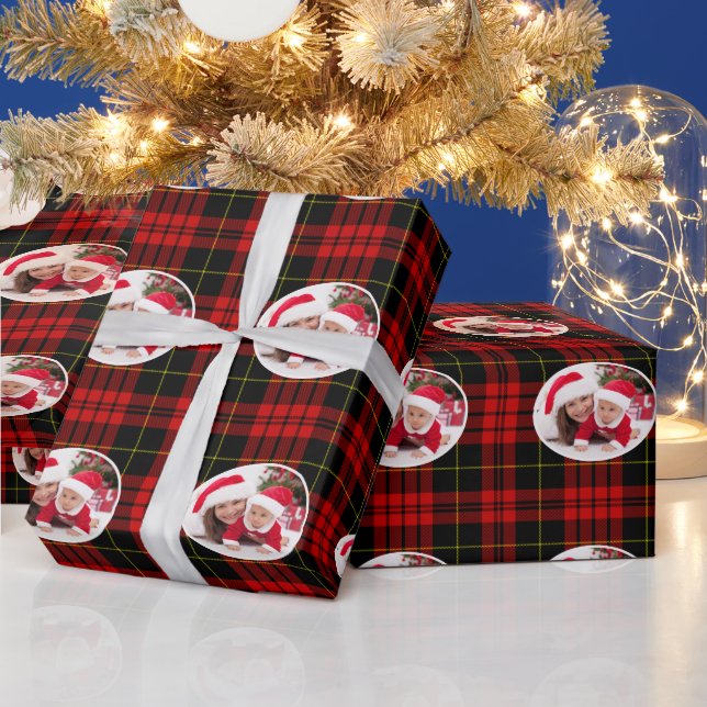 Weihnachts Red Black Tartan Kariert Add Foto Geschenkpapier (Feiertage)