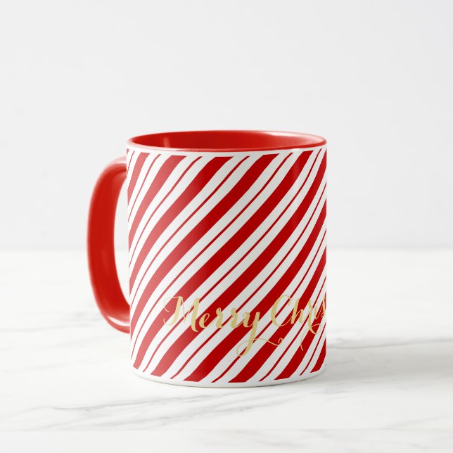 Weihnachts Red Candy Stripes Niedliche Weihnachtsf Tasse (Vorderseite Links)