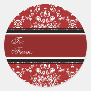 Weihnachts-Red Damask Geschenketiketten Runder Aufkleber