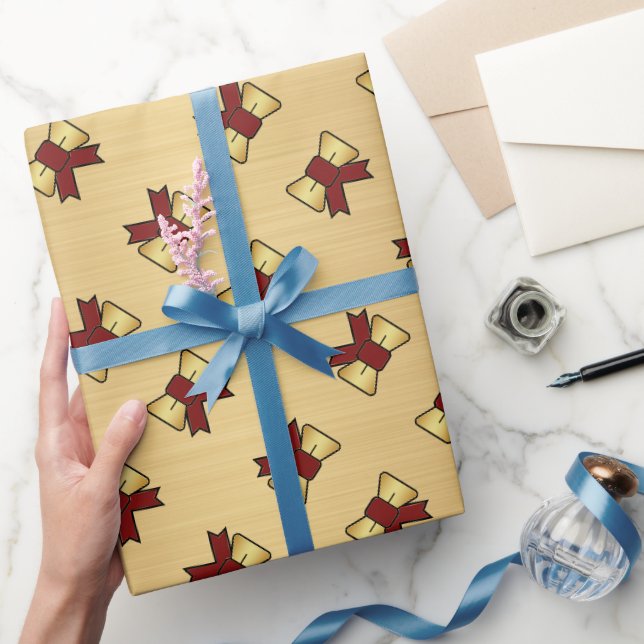 Weihnachts Red Gold Bow Muster Geschenkpapier (Schenken)