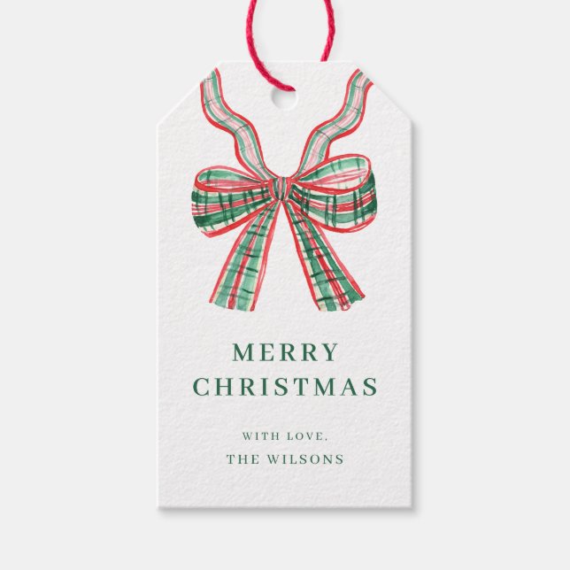 Weihnachts Red Green Kariert Bow Weihnachtsgeschen Geschenkanhänger (Vorderseite)