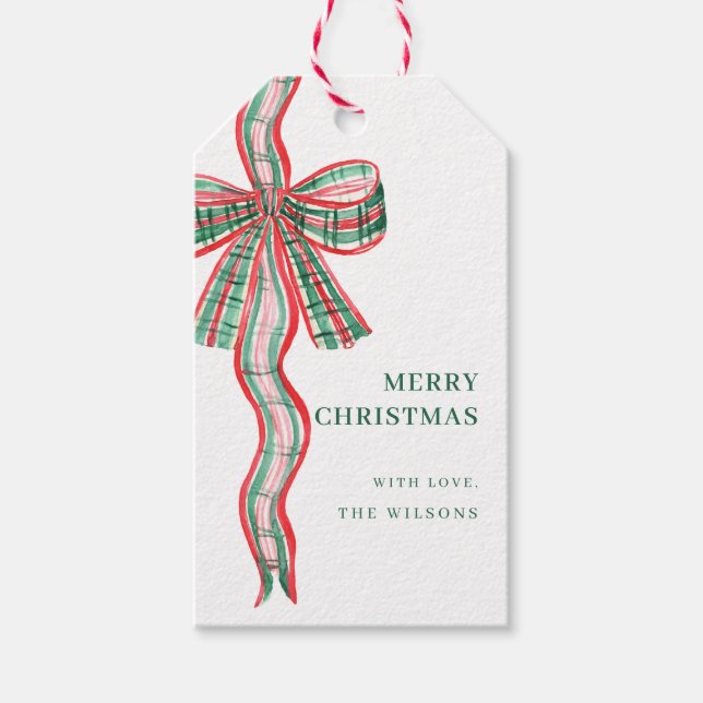 Weihnachts Red Green Kariert Bow Weihnachtsgeschen Geschenkanhänger (Vorderseite)