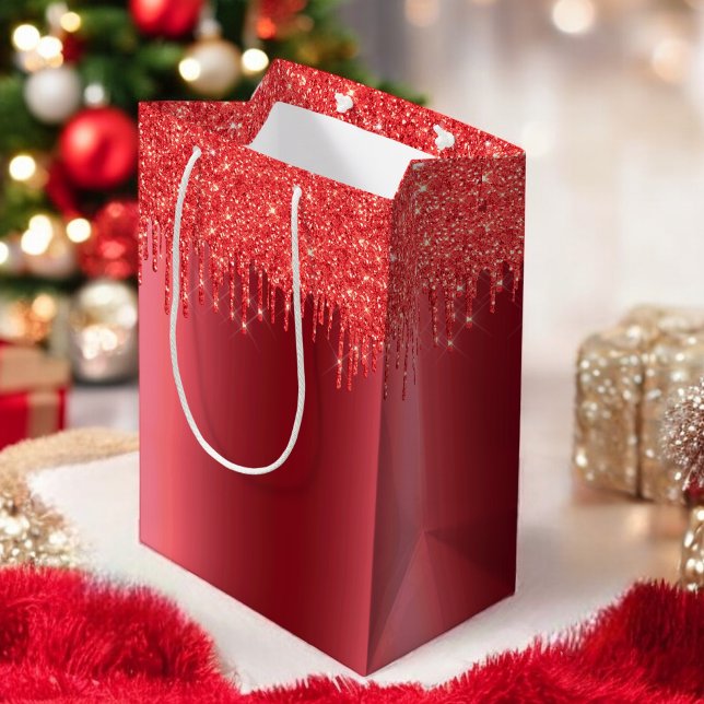Weihnachts Red Metallic Dripping Glitzer Gift Bag Mittlere Geschenktüte (Von Creator hochgeladen)