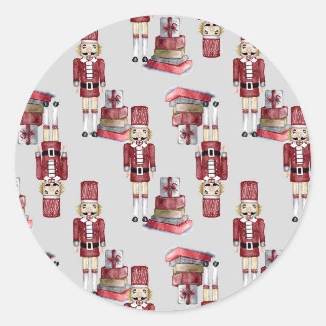 Weihnachts Red Nutcracker Packages Wasserfarbe Runder Aufkleber (Vorderseite)