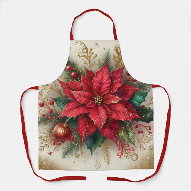 Weihnachts Red Poinsettia All-over Print-Schürze Schürze (Vorderseite)