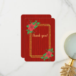 Weihnachts Red Poinsettia Gold Frame Wedding Dankeskarte