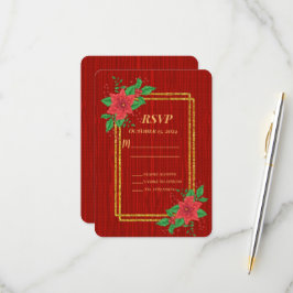 Weihnachts Red Poinsettia Gold Frame Wedding RSVP Karte