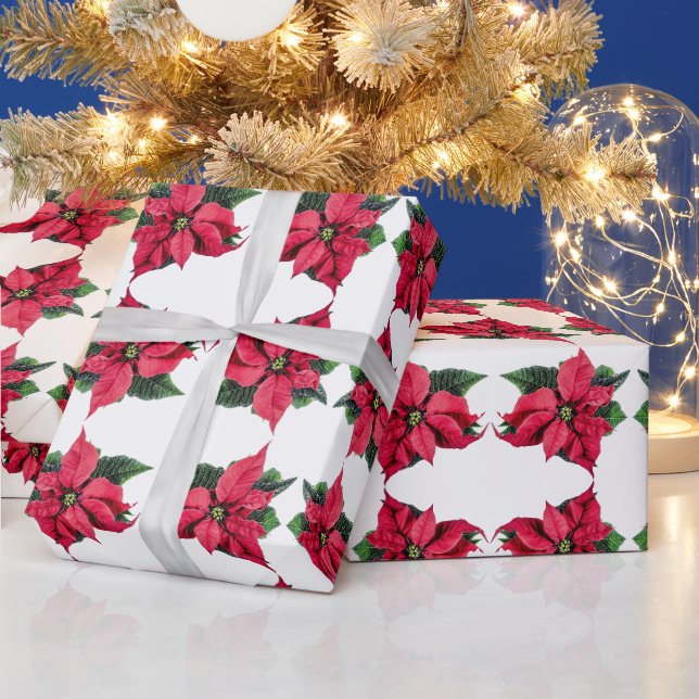 Weihnachts Red Poinsettias Blumenmuster Geschenkpapier (Feiertage)