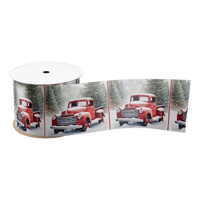 Weihnachts Red Retro Truck Satinband (Spule)