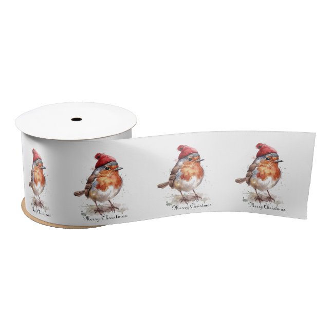 Weihnachts Red Robin individuell anpassbar Satinband (Spule)