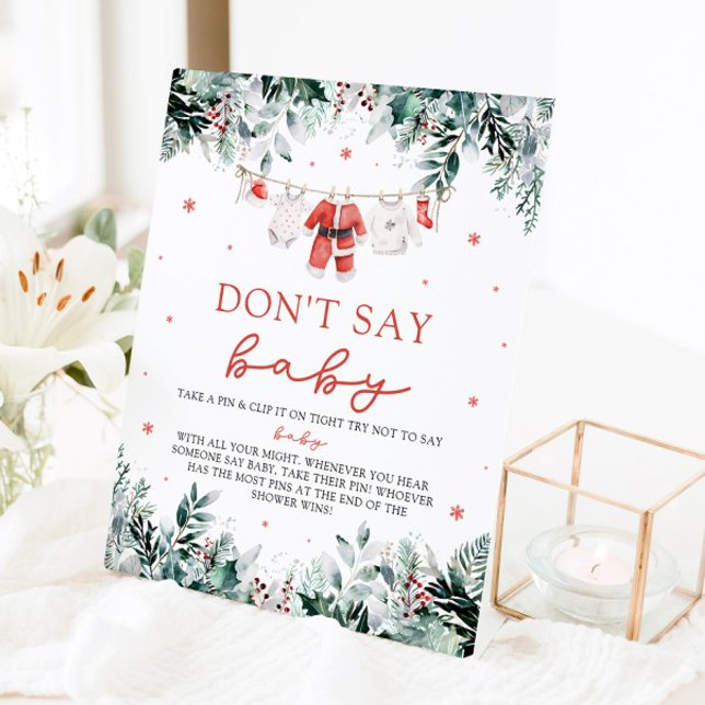 Weihnachts Red Santa Baby Dont Say Baby Dusche Sockelschild (Watercolor Christmas Red Santa Baby Dont Say Baby Baby Shower Pedestal Sign
)