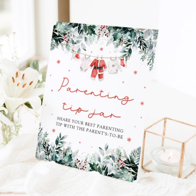 Weihnachts Red Santa Baby Parentation Tip Jar Spie Sockelschild (Watercolor Christmas Red Santa Baby Parenting Tip Jar Game Pedestal Sign)
