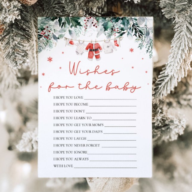 Weihnachts Red Santa wünscht sich ein Baby Advisor Einladung (Watercolor Christmas Red Santa Baby Shower Wishes For Baby Advice Game)