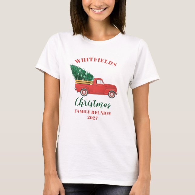 Weihnachts-Red-Truck-Familie Wiedersehen Custom Ma T-Shirt (Vorderseite)
