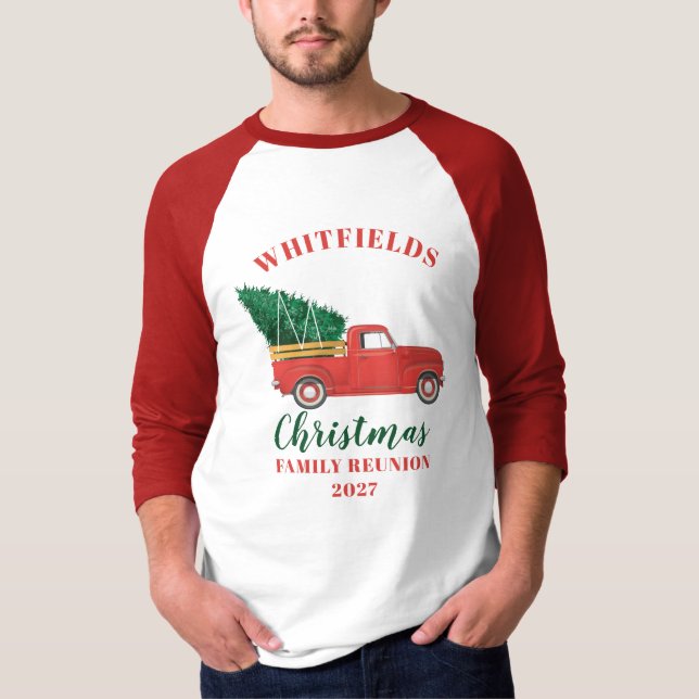 Weihnachts-Red-Truck-Familie Wiedersehen Custom Ma T-Shirt (Vorderseite)