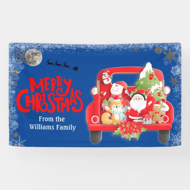 Weihnachts-Red-Truck-Familienname-Banner Banner (Horizontal)