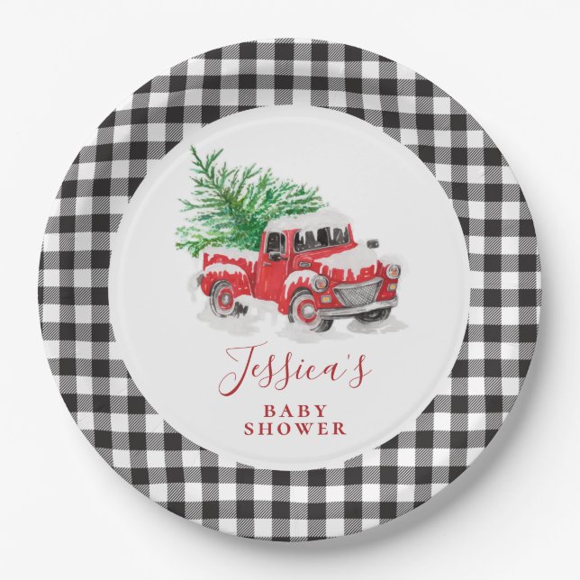 Weihnachts Red Truck Holiday Baby Dusche Pappteller (Vorderseite)