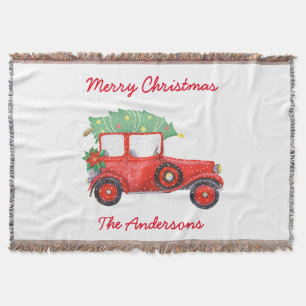 Weihnachts Red Truck Tree White Holiday Decke