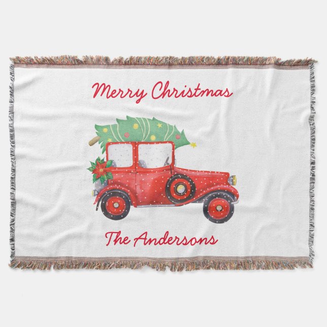 Weihnachts Red Truck Tree White Holiday Decke (Vorderseite)