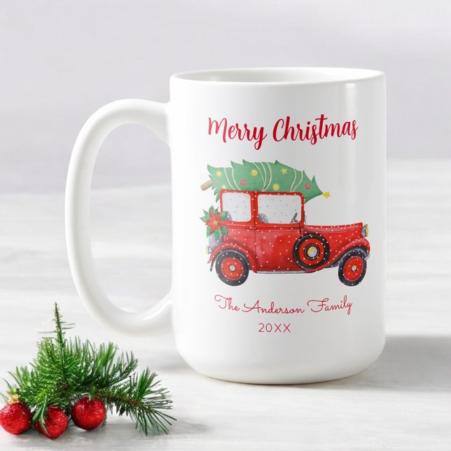 Weihnachts Red Truck Tree White Xmas Kaffeetasse (Von Creator hochgeladen)